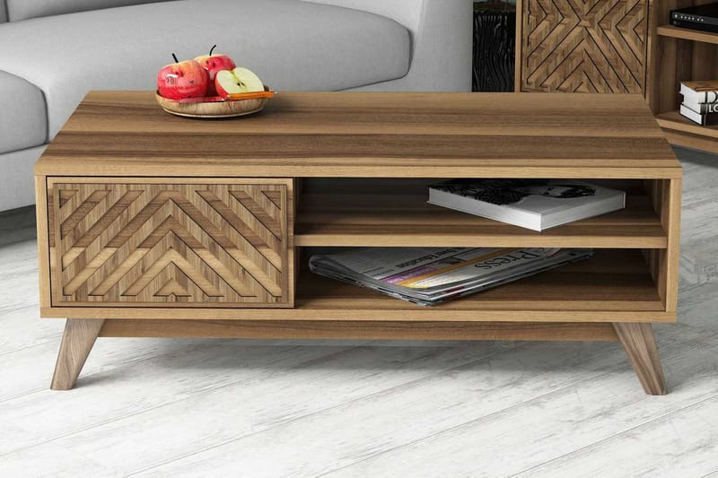 Soffbord Amtorp 105 cm med Förvaring 2 Hyllor Linjer + Skåp - Brun - Möbler - Bord & matgrupp - Soffbord