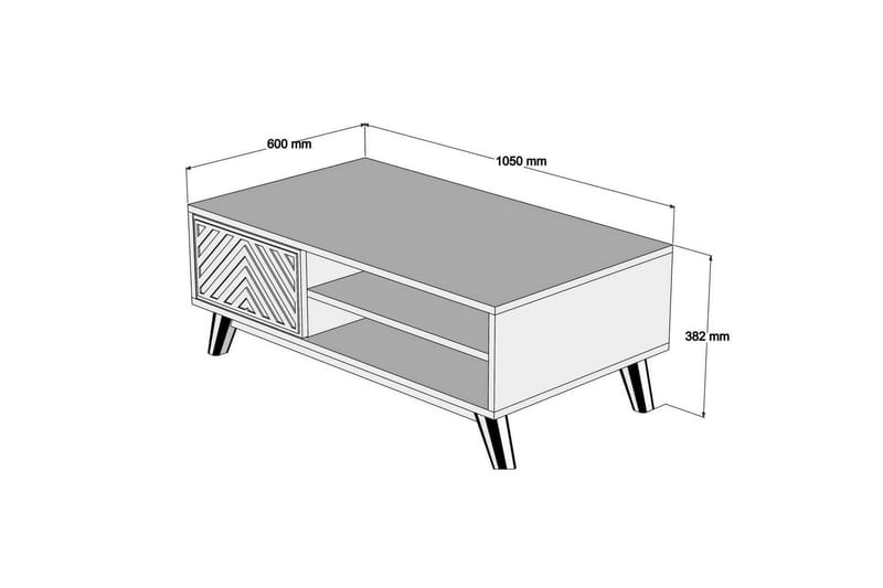 Soffbord Amtorp 105 cm med Förvaring 2 Hyllor Linjer + Skåp - Brun/Gul - Soffbord