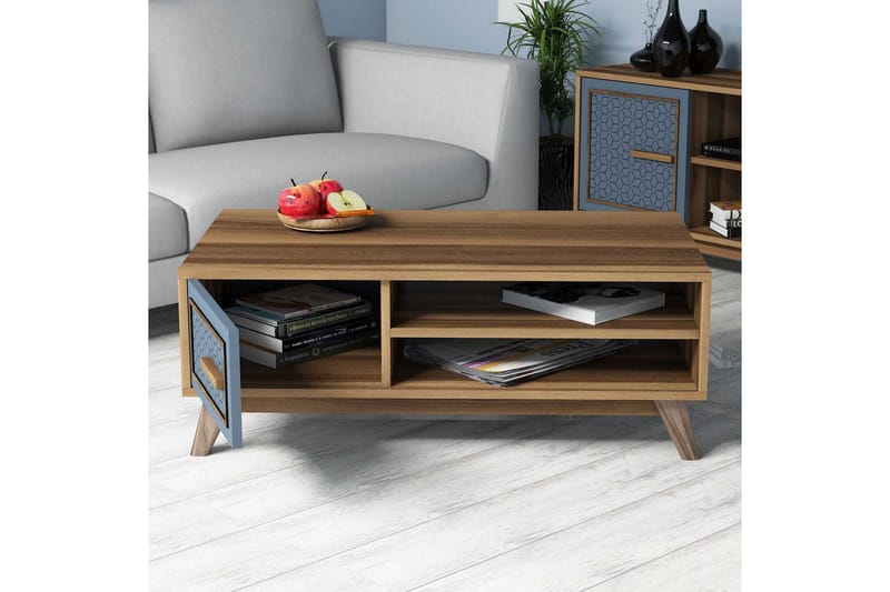 Soffbord Amtorp 105 cm med Förvaring 2 Hyllor+Skåp Diamantmö - Brun/Blå - Möbler - Bord & matgrupp - Soffbord