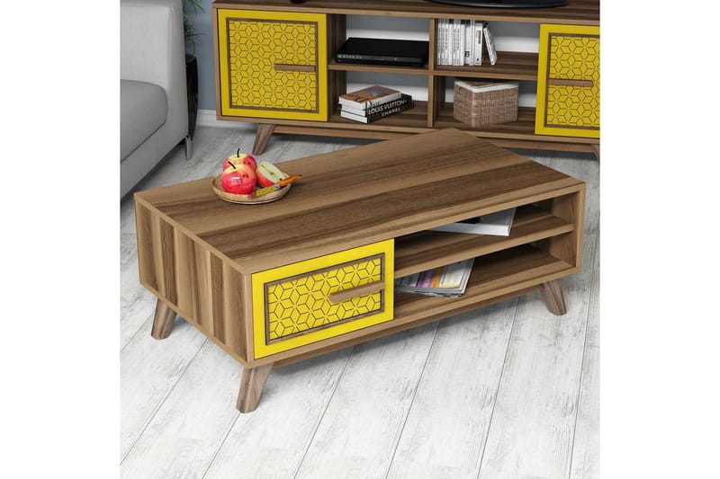 Soffbord Amtorp 105 cm med Förvaring 2 Hyllor+Skåp Diamantmö - Brun/Gul/Ek - Möbler - Bord & matgrupp - Soffbord