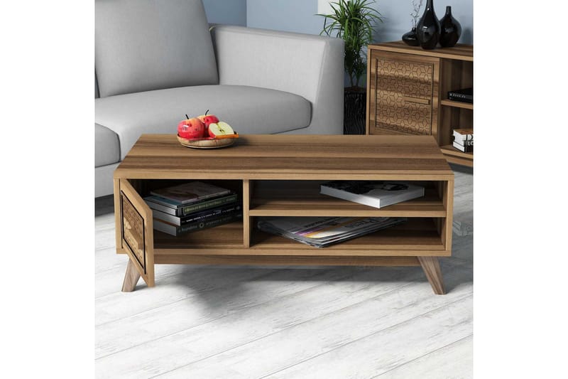 Soffbord Amtorp 105 cm med Förvaring 2 Hyllor+Skåp Diamantmö - Brun/Natur - Möbler - Bord & matgrupp - Soffbord