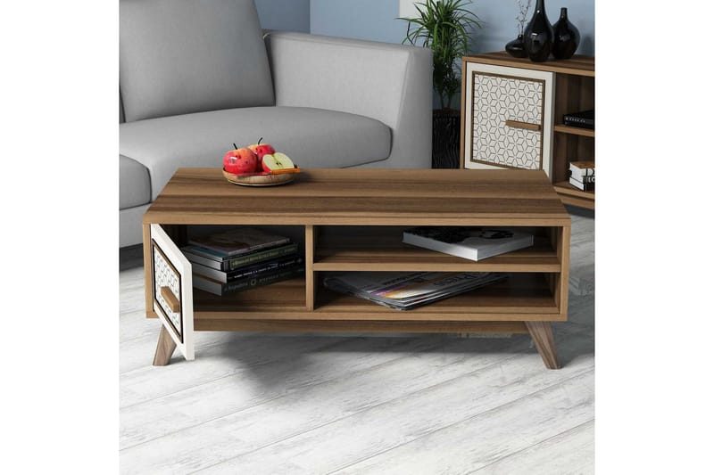 Soffbord Amtorp 105 cm med Förvaring 2 Hyllor+Skåp Diamantmö - Brun/Vit - Möbler - Bord & matgrupp - Soffbord