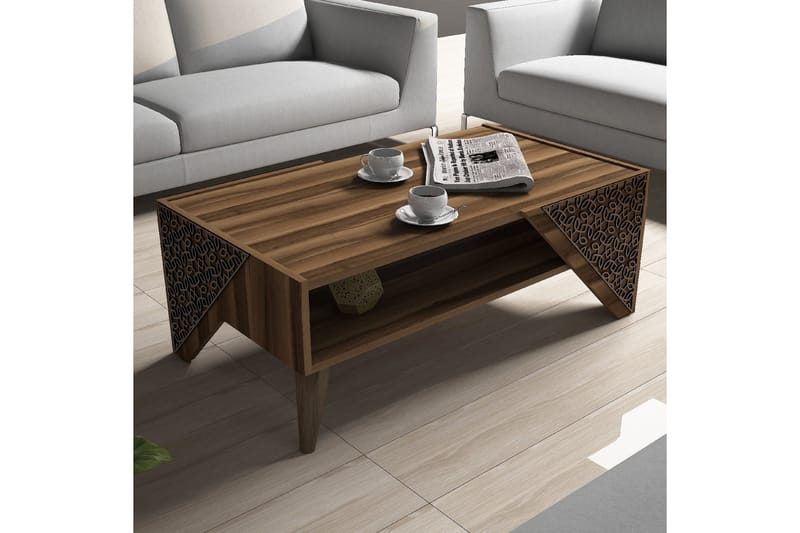 Soffbord Amtorp 105 cm med Förvaring Hylla Blommönster - Brun - Möbler - Bord & matgrupp - Soffbord