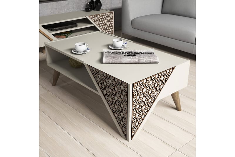 Soffbord Amtorp 105 cm med Förvaring Hylla Blommönster - Vit - Möbler - Bord & matgrupp - Soffbord