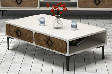 Soffbord Amtorp 105 cm med Förvaring Hylla Fiskbensmönster - Vit/Brun - Möbler - Bord & matgrupp - Soffbord