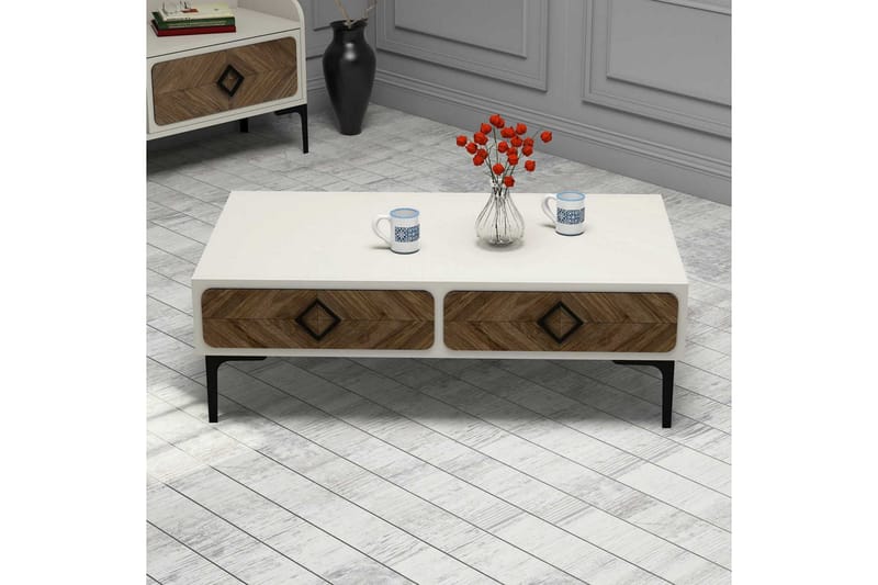 Soffbord Amtorp 105 cm med Förvaring Hylla Fiskbensmönster - Vit/Brun - Möbler - Bord & matgrupp - Soffbord