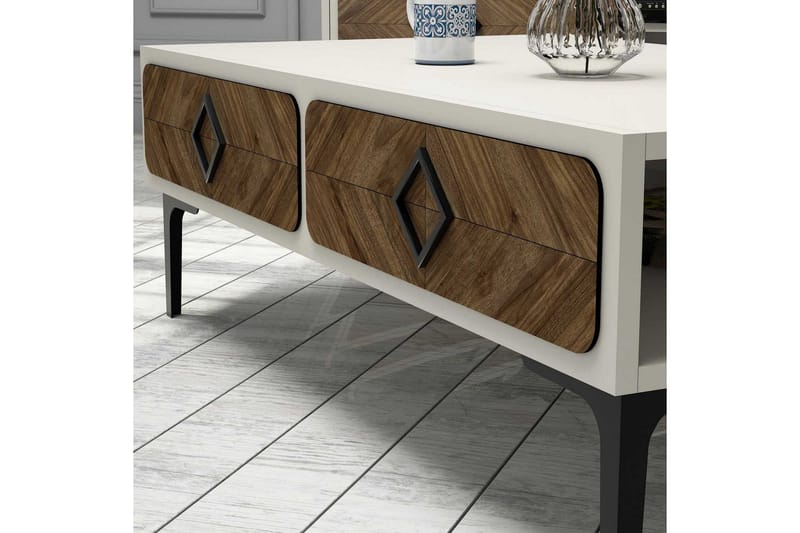Soffbord Amtorp 105 cm med Förvaring Hylla Fiskbensmönster - Vit/Brun - Möbler - Bord & matgrupp - Soffbord