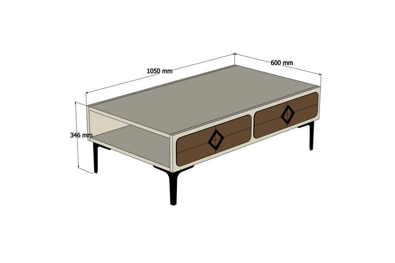 Soffbord Amtorp 105 cm med Förvaring Hylla Fiskbensmönster - Vit/Brun - Möbler - Bord & matgrupp - Soffbord