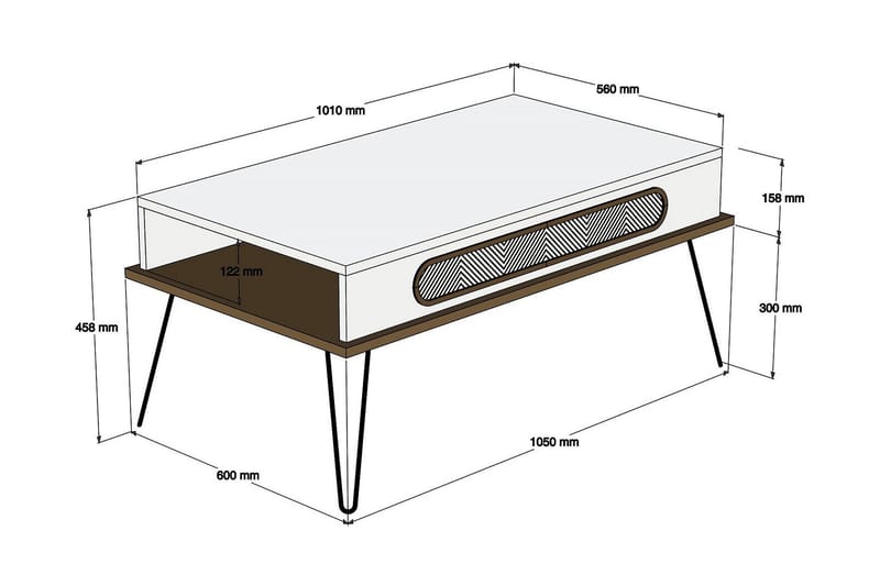 Soffbord Amtorp 105 cm med Förvaring Hylla Triangelmönster - Brun/Vit - Soffbord