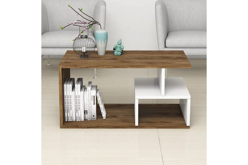 Soffbord Arteide 90 cm med Förvaring Hyllor - Mörkbrun/Natur/Vit - Möbler - Bord & matgrupp - Soffbord