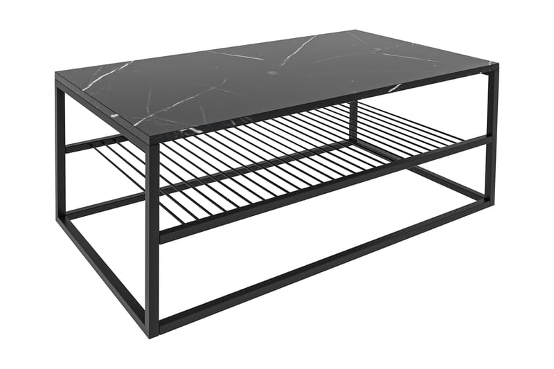 Soffbord Asude 95 cm Marmormönster med Förvaring Hylla - Svart - Möbler - Bord & matgrupp - Soffbord