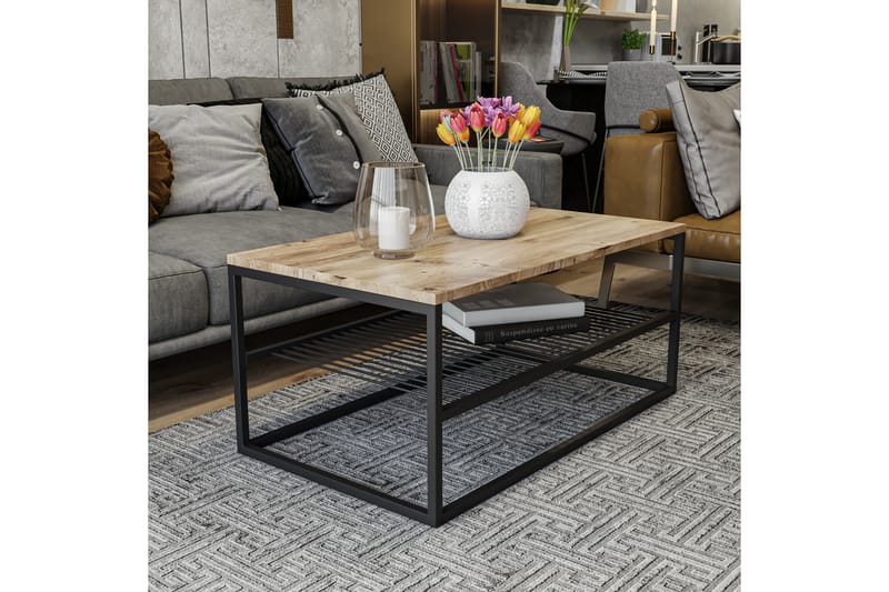Soffbord Asude 95 cm med Förvaring Hylla - Natur/Svart - Möbler - Bord & matgrupp - Soffbord
