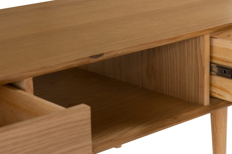 Soffbord Barke 110 cm med Förvaring Hylla + Låda Massiv Ek - Brun - Soffbord