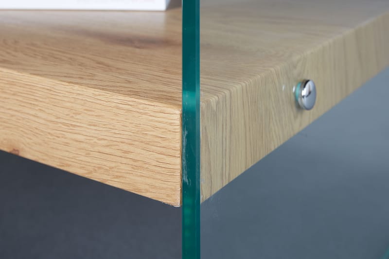 Soffbord Benina 110 cm med Förvaring Hylla - Glas/Natur/Brun - Soffbord
