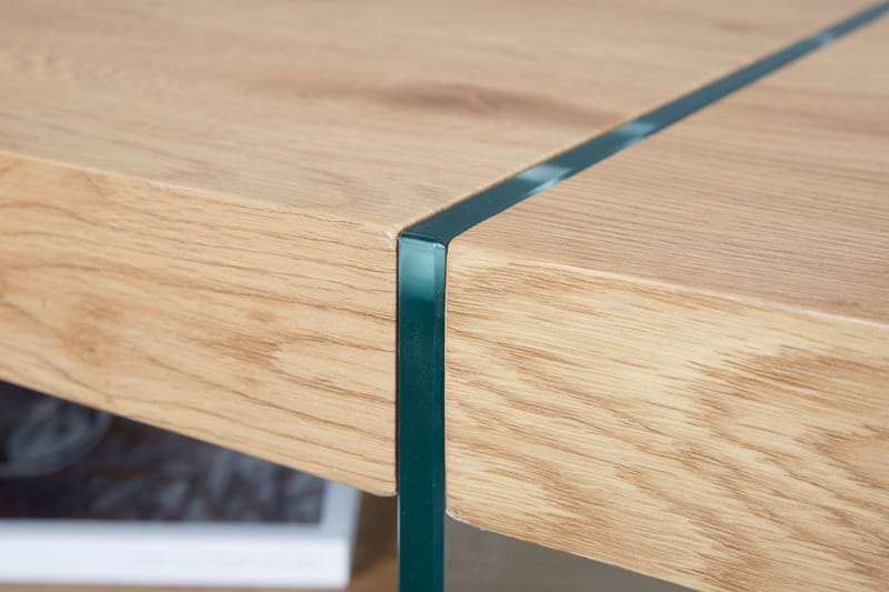 Soffbord Benina 110 cm med Förvaring Hylla - Glas/Natur/Brun - Soffbord