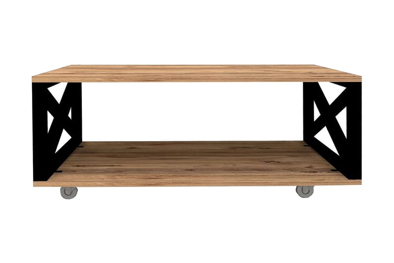 Soffbord Berkane 98 cm med Förvaring Hylla på Hjul - Natur/Svart - Soffbord