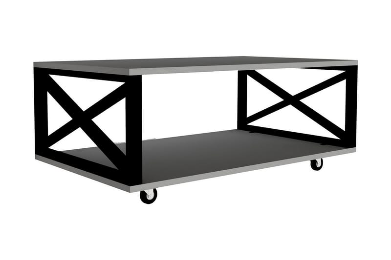 Soffbord Berkane 98 cm med Förvaring Hylla på Hjul - Vit/Svart - Soffbord