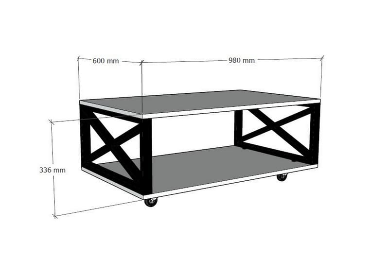Soffbord Berkane 98 cm med Förvaring Hylla på Hjul - Vit/Svart - Soffbord