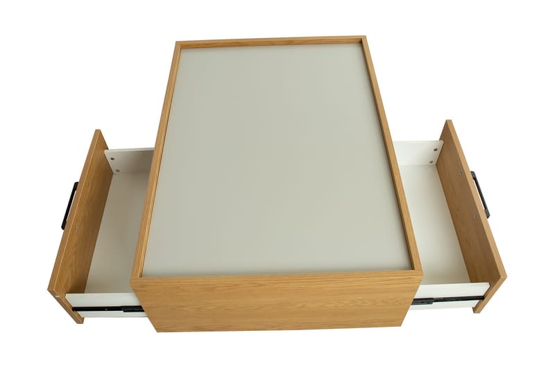 Soffbord Blockie 98 cm med Förvaring Lådor + Hyllor - Ekfärg/Grå - Soffbord