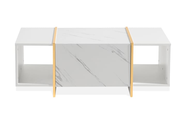 Soffbord Brassington 104 cm med Förvaring Lådor + Hyllor - Vit/Guld - Soffbord - Marmorbord