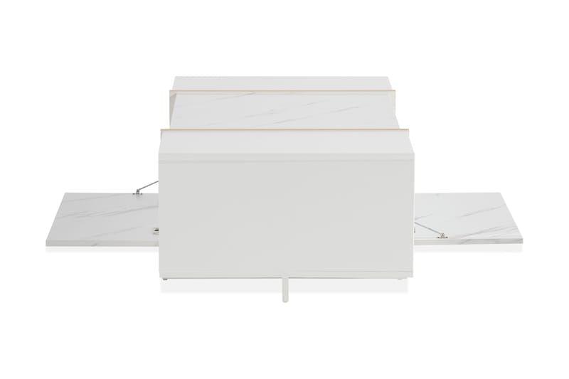 Soffbord Brassington 104 cm med Förvaring Lådor + Hyllor - Vit/Guld - Marmorbord - Soffbord