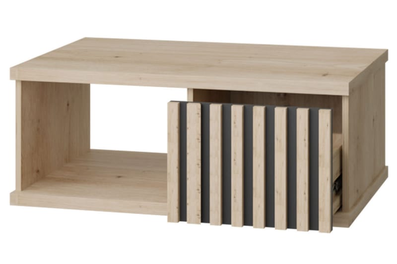 Soffbord Buckfast 90 cm med Förvaring Hylla + Låda - Trä/Svart - Soffbord