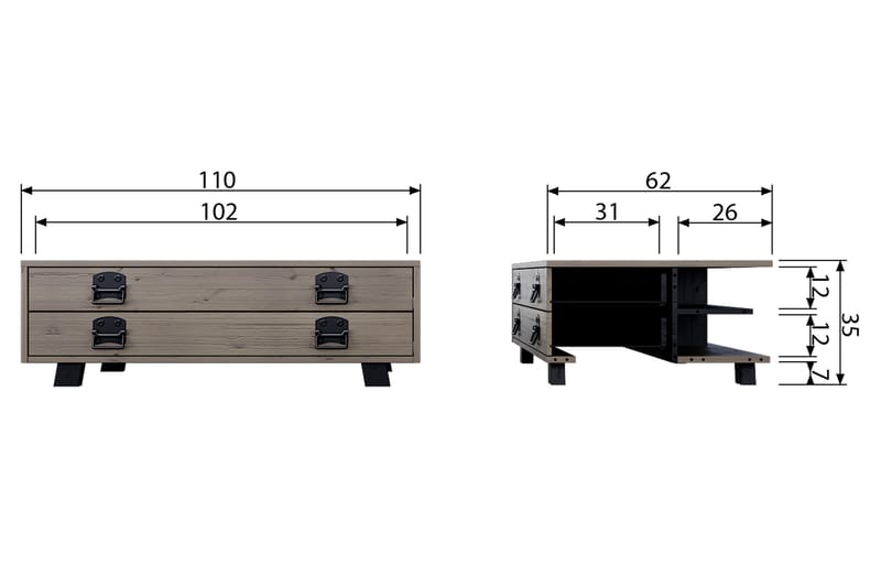 Soffbord Catemo 110 cm med Förvaring Låda - Beige/Grå - Möbler - Bord & matgrupp - Soffbord