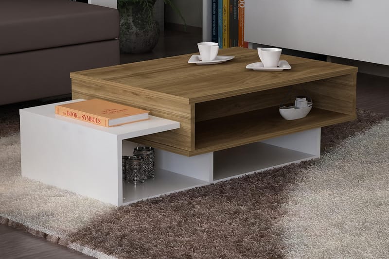 Soffbord Cathi 105 cm med Förvaring Hyllor - Vit/Valnötsbrun - Möbler - Bord & matgrupp - Soffbord