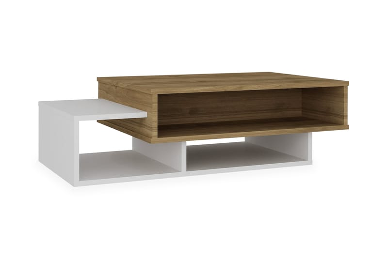 Soffbord Cathi 105 cm med Förvaring Hyllor, Vit/Valnötsbrun