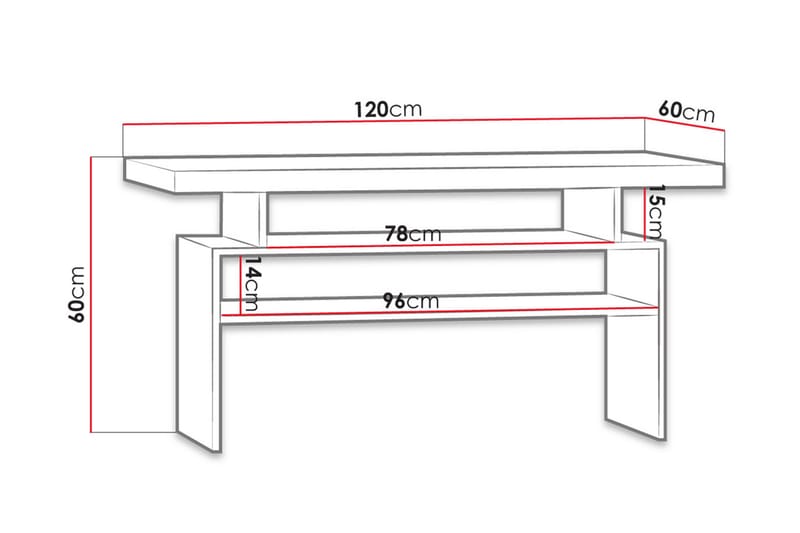 Soffbord Chatard 120 cm med Förvaring Hyllor - Mörk Ask - Soffbord