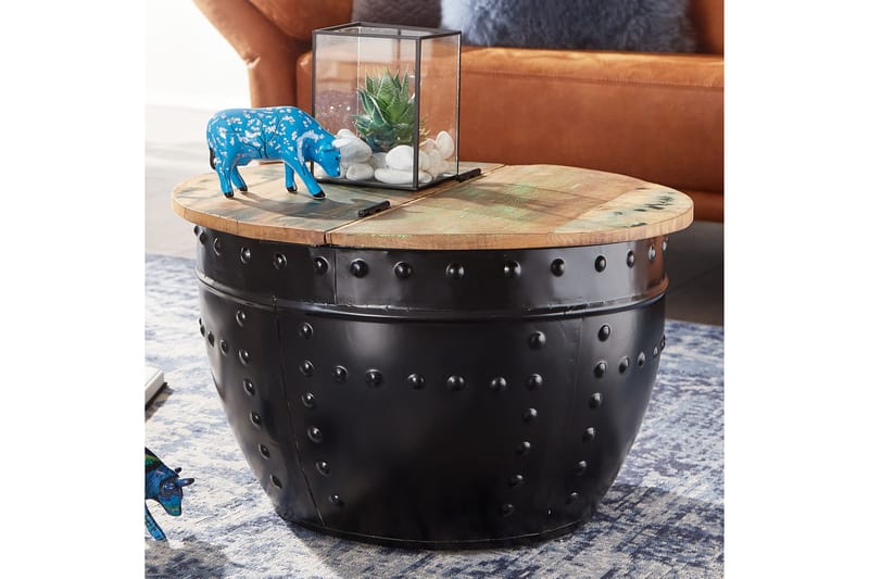 Soffbord Clanton 60 cm Runt med Nitar - Brun/Svart - Soffbord