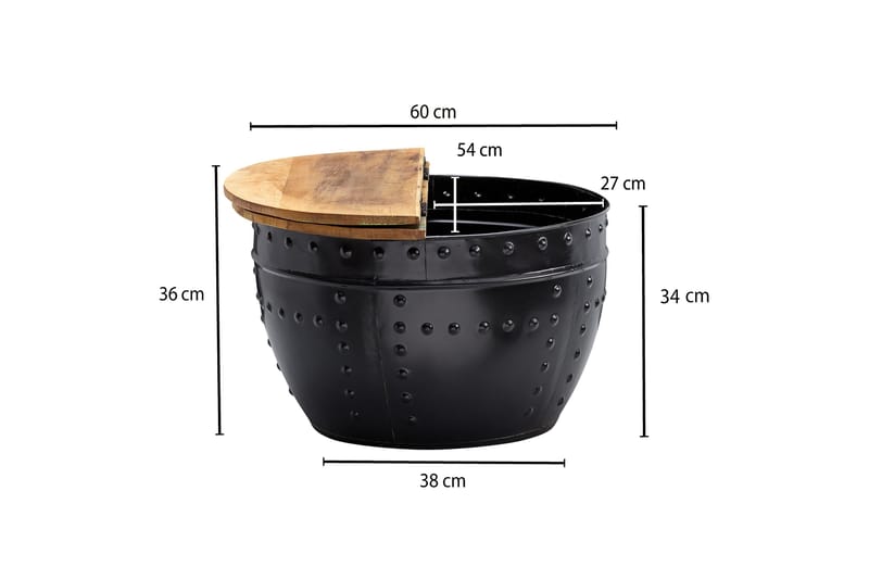 Soffbord Clanton 60 cm Runt med Nitar - Brun/Svart - Soffbord