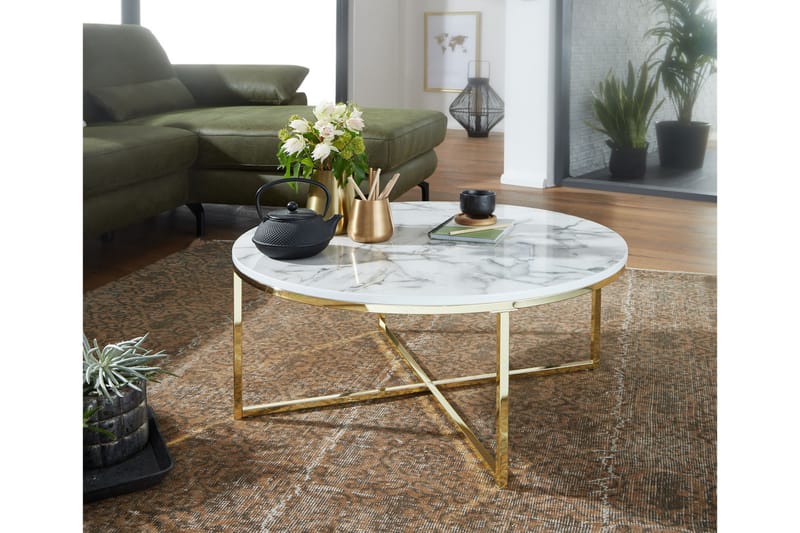 Soffbord Clanton 80 cm Runt - Vit/Grå/Guld - Möbler - Bord & matgrupp - Soffbord