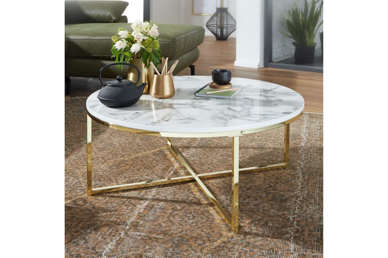 Soffbord Clanton 80 cm Runt - Vit/Grå/Guld - Möbler - Bord & matgrupp - Soffbord
