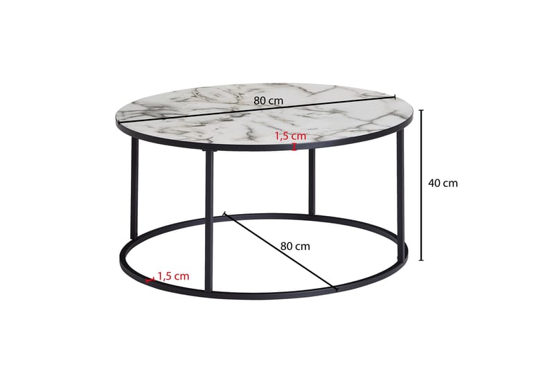 Soffbord Clanton 80 cm Runt - Vit/Svart - Marmorbord - Soffbord