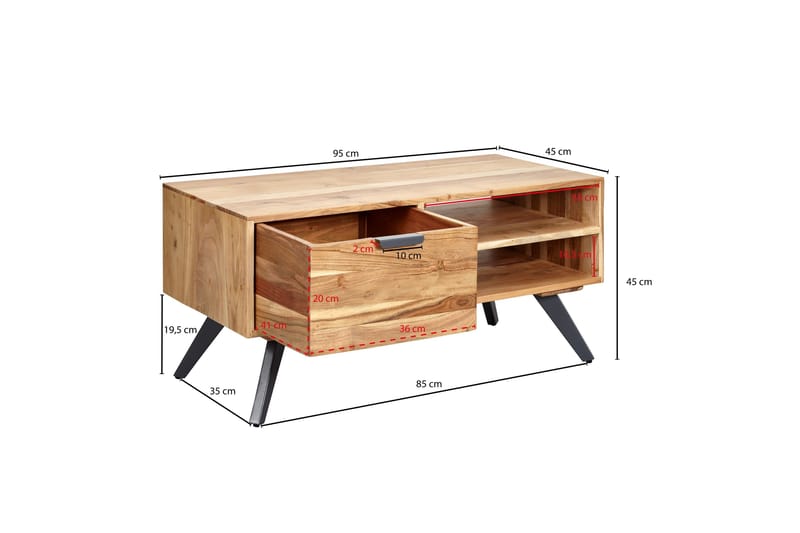Soffbord Clanton 95 cm med Förvaring Låda + 2 Hyllor - Brun/Svart - Möbler - Bord & matgrupp - Soffbord