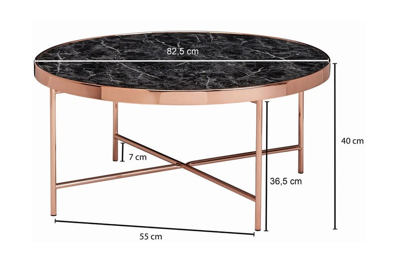 Soffbord Coplow 83 cm Runt Marmormönster - Glas/Svart/Mässing - Möbler - Bord & matgrupp - Soffbord