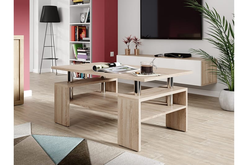 Soffbord Cubella 110 cm med Förvaring Hyllor - Ekfärg/Krom - Möbler - Bord & matgrupp - Soffbord