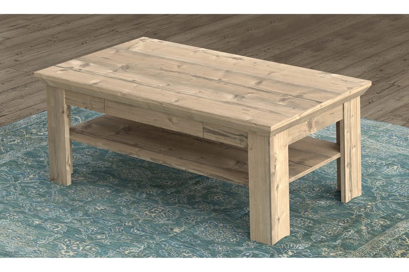 Soffbord Deutch 120 cm med Förvaring Hylla + Låda - Brun - Möbler - Bord & matgrupp - Soffbord