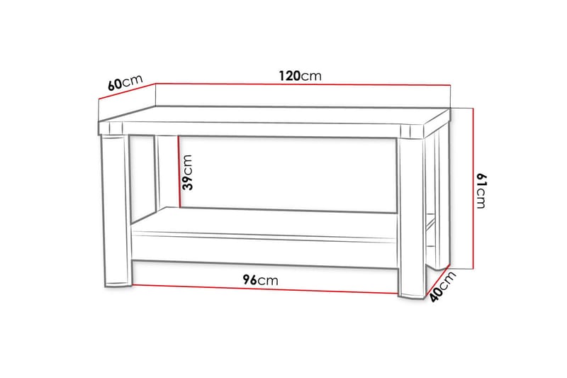 Soffbord Domineck 120 cm med Förvaring Hylla - Ekfärg/Beige/Grå - Soffbord