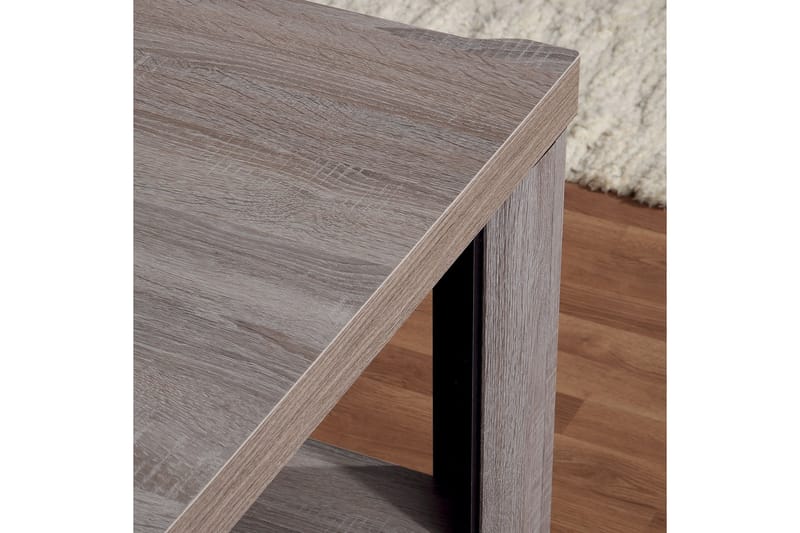 Soffbord Domineck 90 cm med Förvaring Hylla - Ekfärg/Beige/Grå - Soffbord