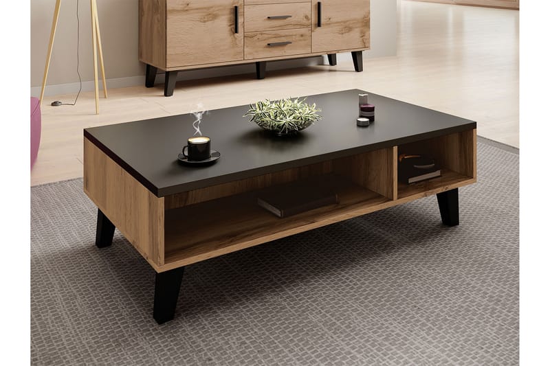 Soffbord Dudley 110 cm med Förvaring Hyllor - Natur/Svart - Möbler - Bord & matgrupp - Soffbord