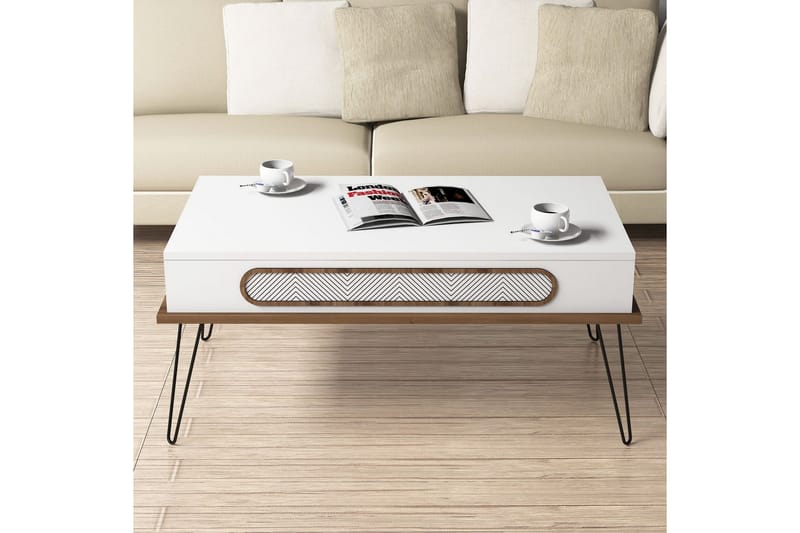 Soffbord Enguip 105 cm med Förvaring Hylla - Vit/Natur - Möbler - Bord & matgrupp - Soffbord