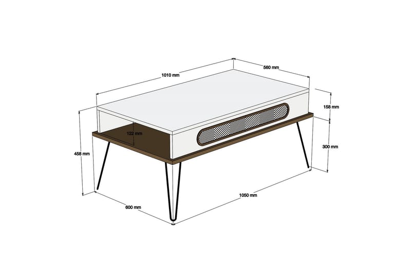 Soffbord Enguip 105 cm med Förvaring Hylla - Vit/Natur - Soffbord