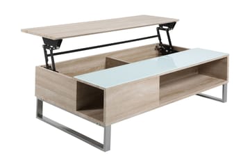 Soffbord Esmeralda 110 cm med Förvaring Hylla - Glas/Ekfärg/Vit/Ljusgrå - Möbler - Bord & matgrupp - Soffbord
