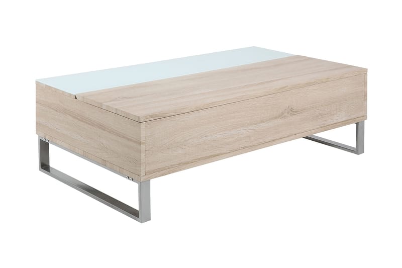 Soffbord Esmeralda 110 cm med Förvaring Hylla - Glas/Ekfärg/Vit/Ljusgrå - Soffbord