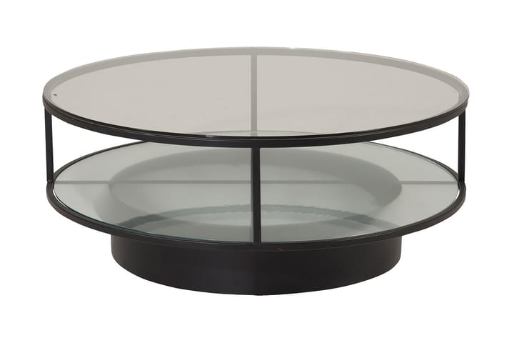Soffbord Falsterbo 100 cm Runt med Förvaring Hyllor - Glas/Svart - Soffbord