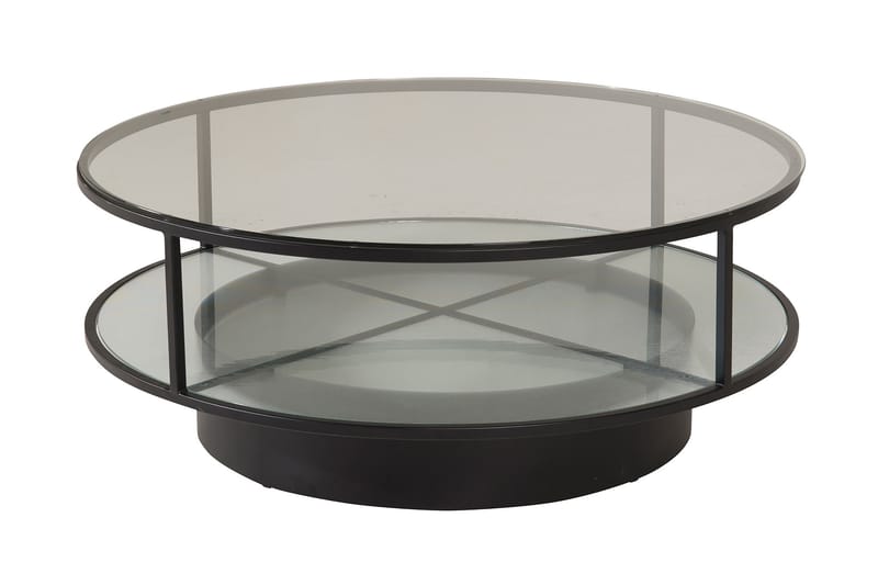 Soffbord Falsterbo 100 cm Runt med Förvaring Hyllor - Glas/Svart - Soffbord