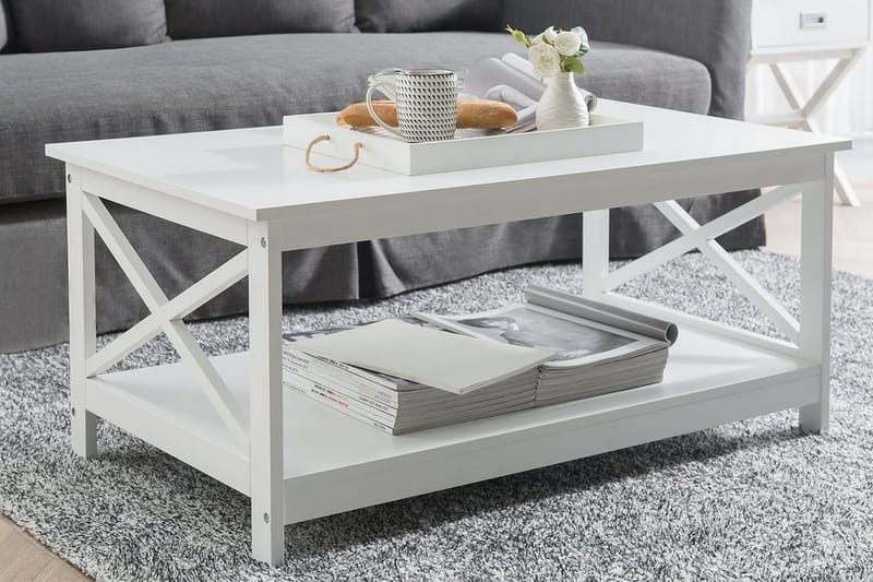 Soffbord Fostrie 100 cm med Förvaring Hylla - Vit - Möbler - Bord & matgrupp - Soffbord