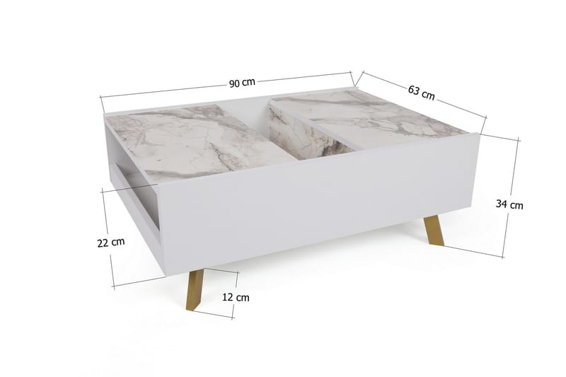 Soffbord Fridaria 90 cm med Förvaring Marmormönster - Vit/Mörkbrun - Möbler - Bord & matgrupp - Soffbord